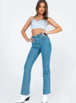Princess Polly Old School Love Crop Top  Blue Cheap