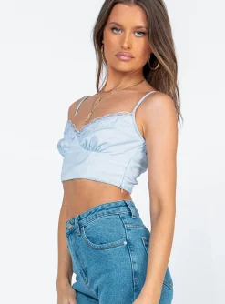 Princess Polly Old School Love Crop Top  Blue Cheap