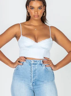 Princess Polly Old School Love Crop Top  Blue Cheap