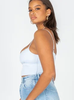 Princess Polly Old School Love Crop Top  Blue Cheap