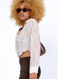 Princess Polly Oliver Long Sleeve Shirt Beige Cheap