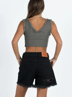 Princess Polly On Tour Denim Mom Shorts  Black Store