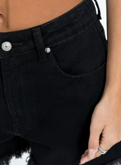 Princess Polly On Tour Denim Mom Shorts  Black Store