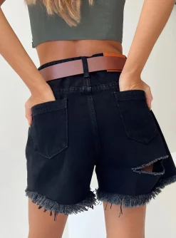 Princess Polly On Tour Denim Mom Shorts  Black Store