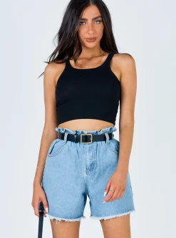 Princess Polly Open Road Denim Paper Bag Shorts Pale Blue Sale