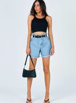 Princess Polly Open Road Denim Paper Bag Shorts Pale Blue Sale