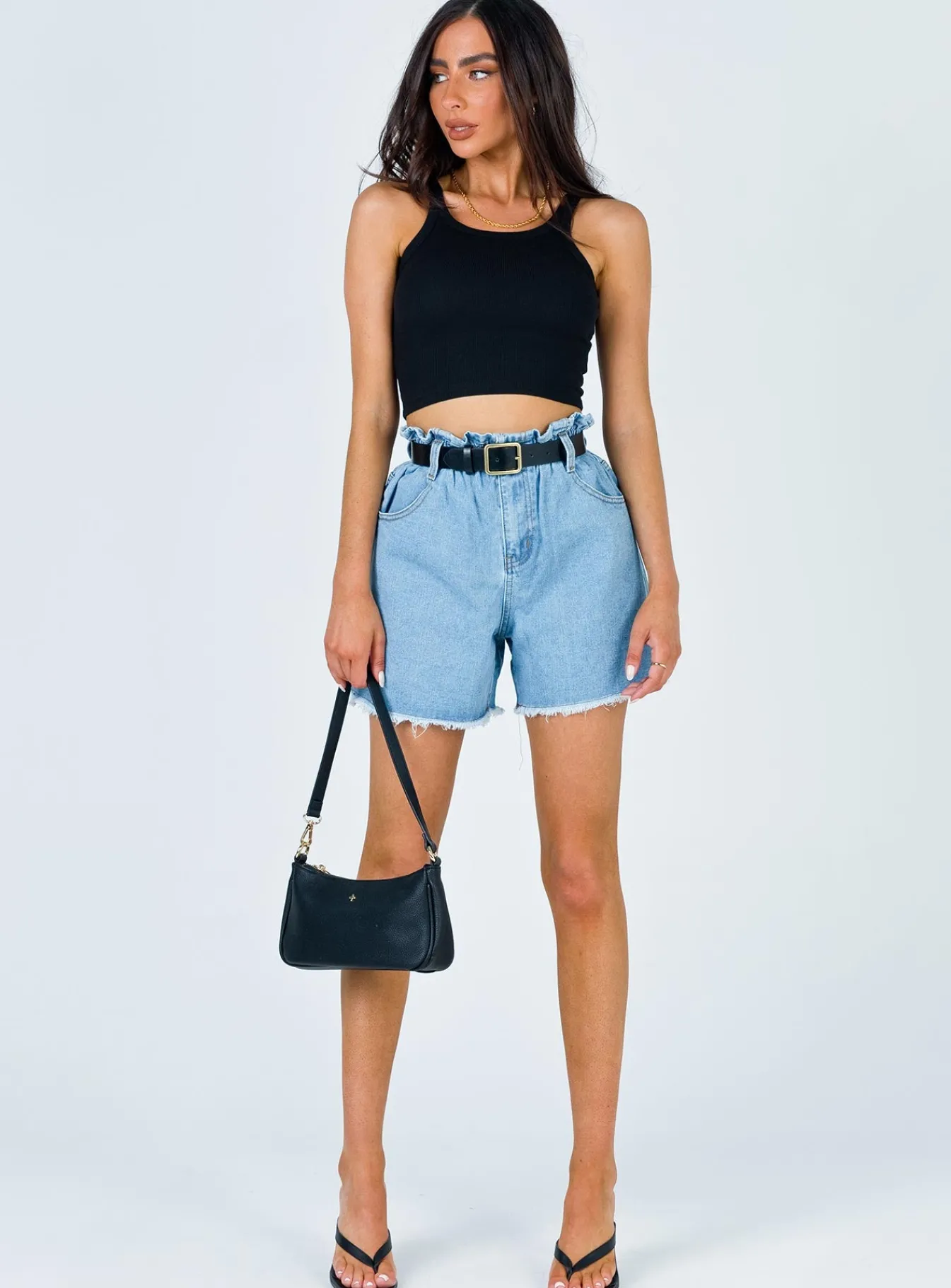 Princess Polly Open Road Denim Paper Bag Shorts Pale Blue Sale