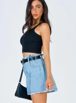 Princess Polly Open Road Denim Paper Bag Shorts Pale Blue Sale