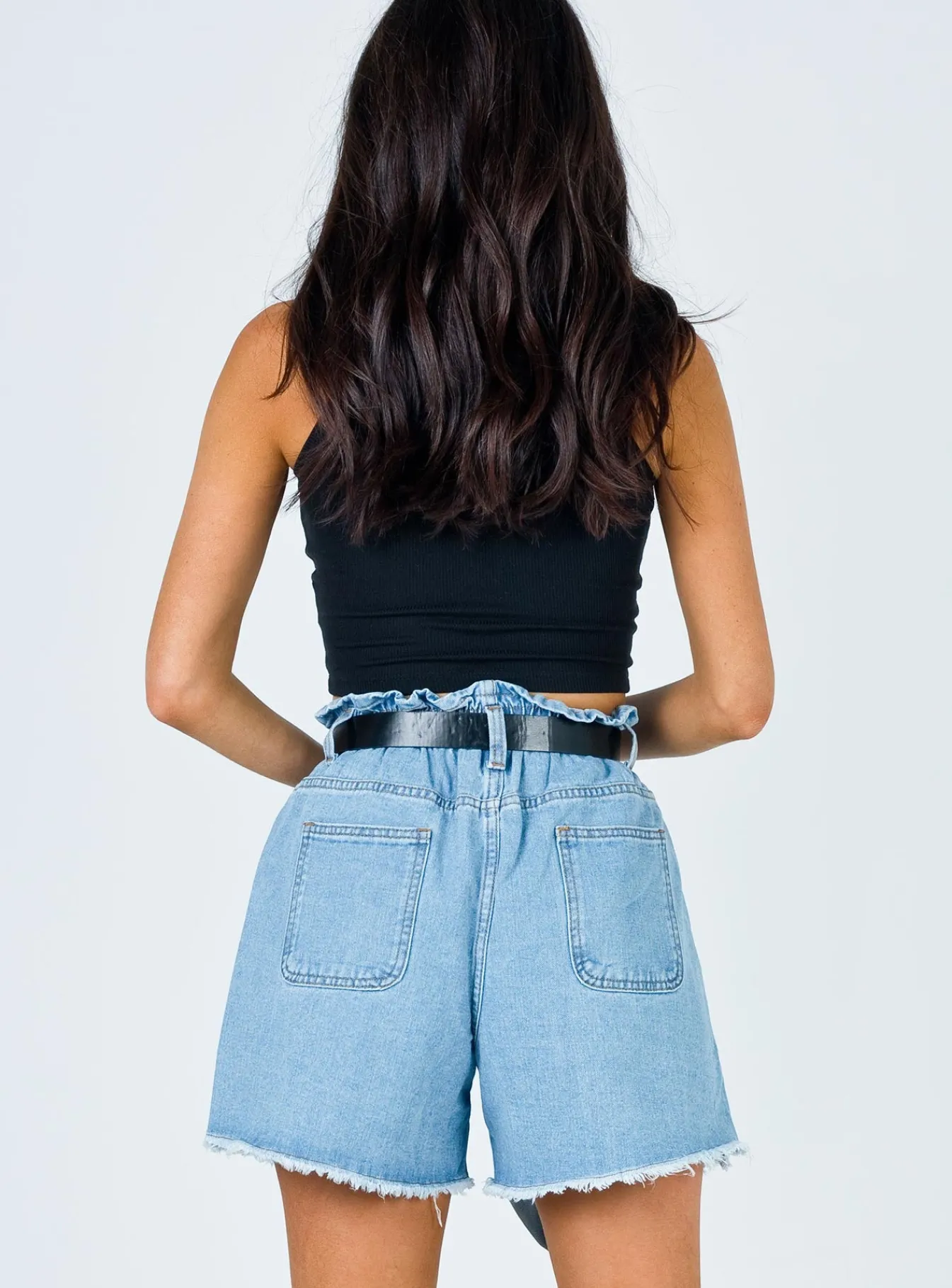 Princess Polly Open Road Denim Paper Bag Shorts Pale Blue Sale