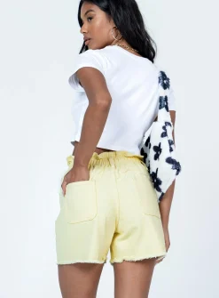 Princess Polly Open Road Denim Paper Bag Shorts Lemon   Yellow New