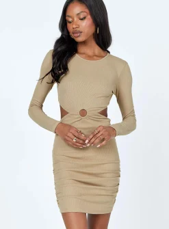 Princess Polly Orani Long Sleeve Mini Dress  Beige Shop