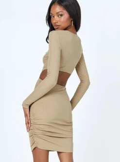 Princess Polly Orani Long Sleeve Mini Dress  Beige Shop