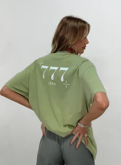 Princess Polly Organic 777 Luck Oversize Tee  Green Outlet