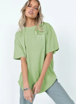Princess Polly Organic 777 Luck Oversize Tee Green Outlet
