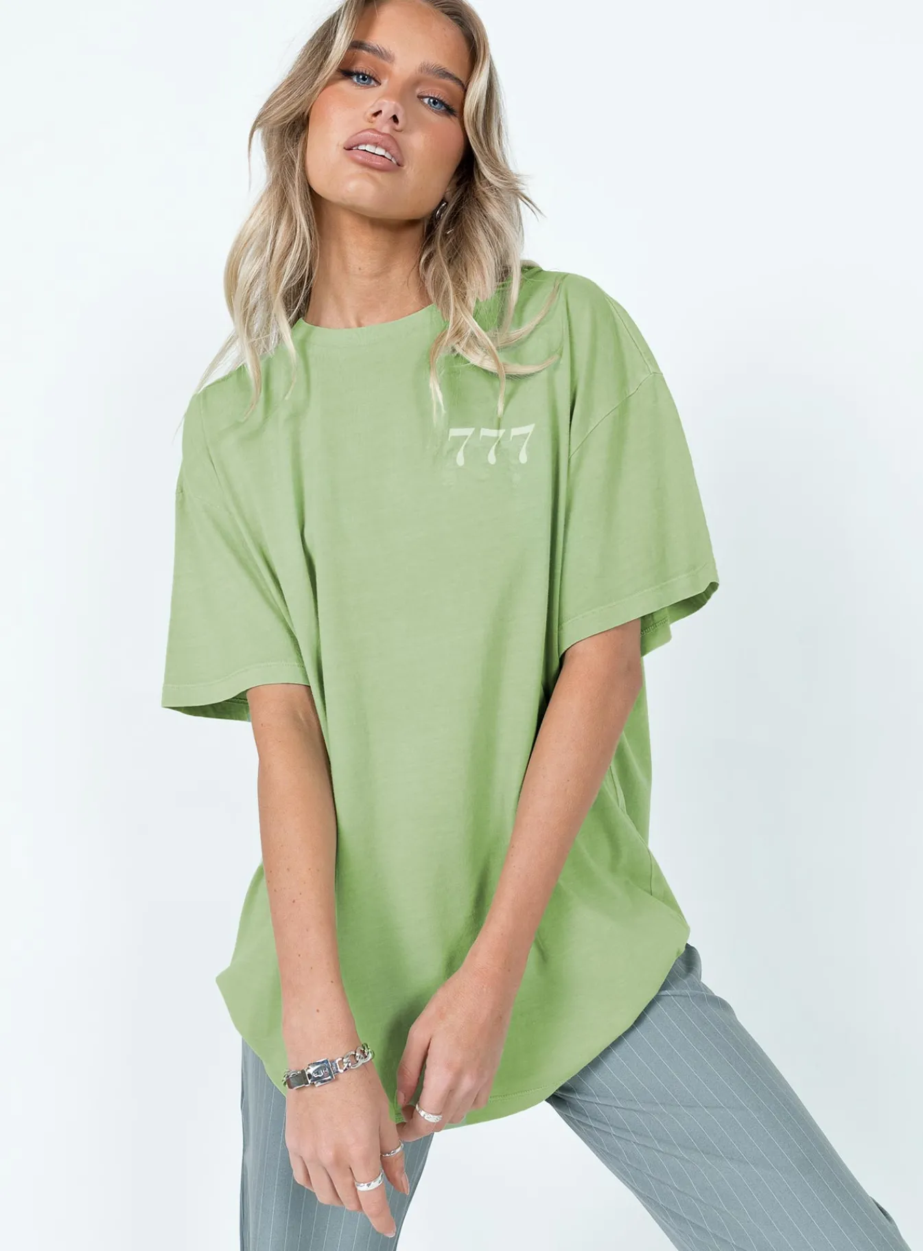 Princess Polly Organic 777 Luck Oversize Tee Green Outlet
