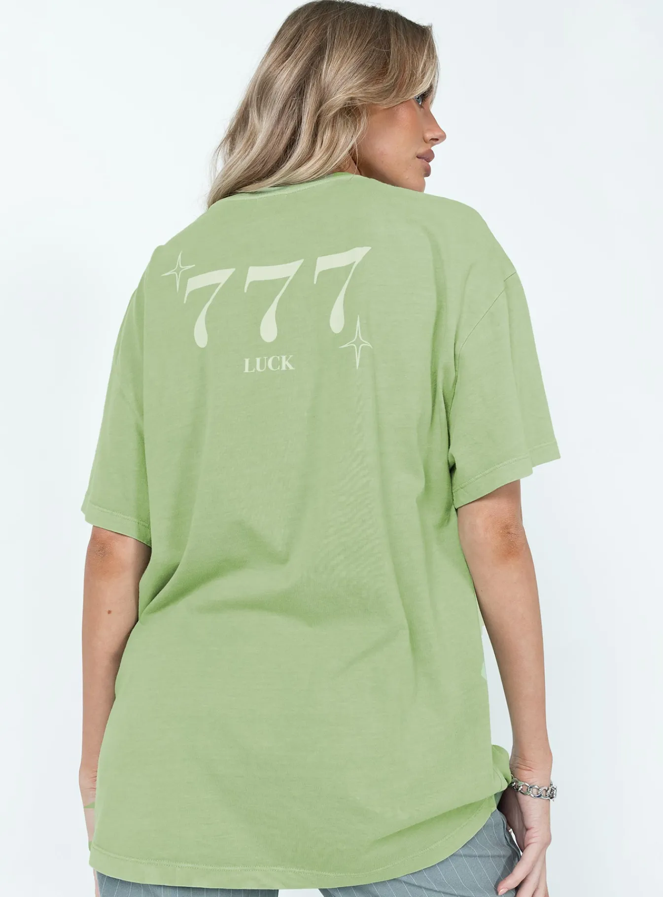 Princess Polly Organic 777 Luck Oversize Tee Green Outlet