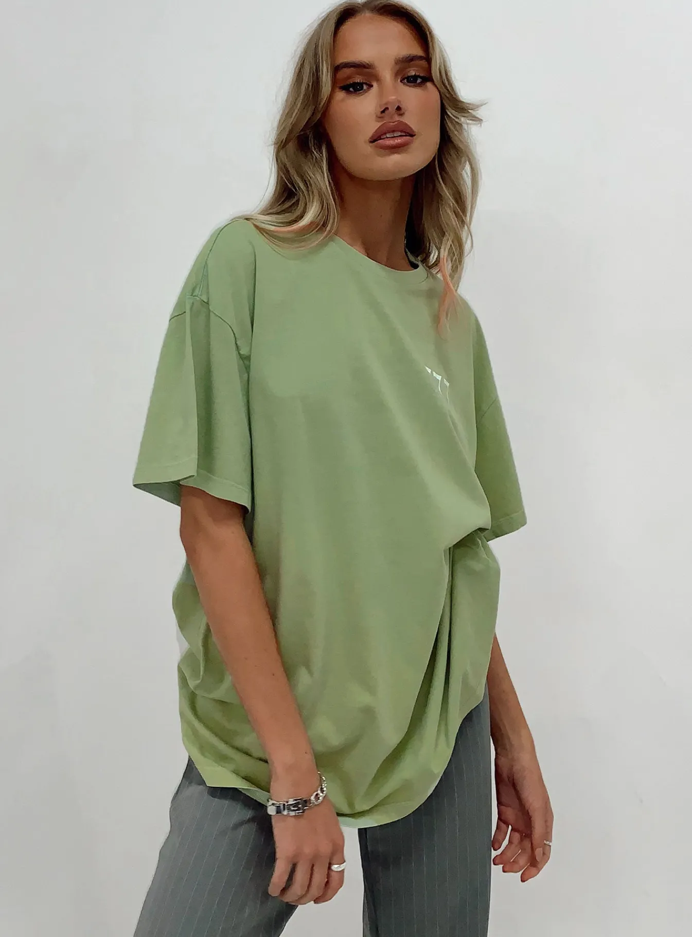 Princess Polly Organic 777 Luck Oversize Tee Green Outlet