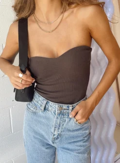 Princess Polly Organic Aston Strapless Bodysuit  Brown Cheap