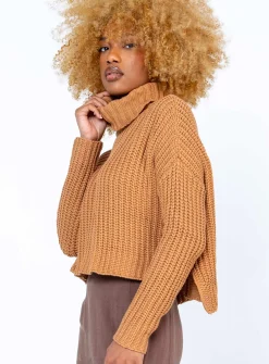 Princess Polly Organic Cotton Albie Turtleneck Sweater Tan Brown Fashion