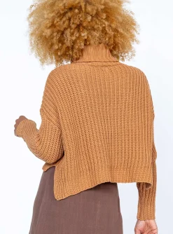 Princess Polly Organic Cotton Albie Turtleneck Sweater Tan Brown Fashion