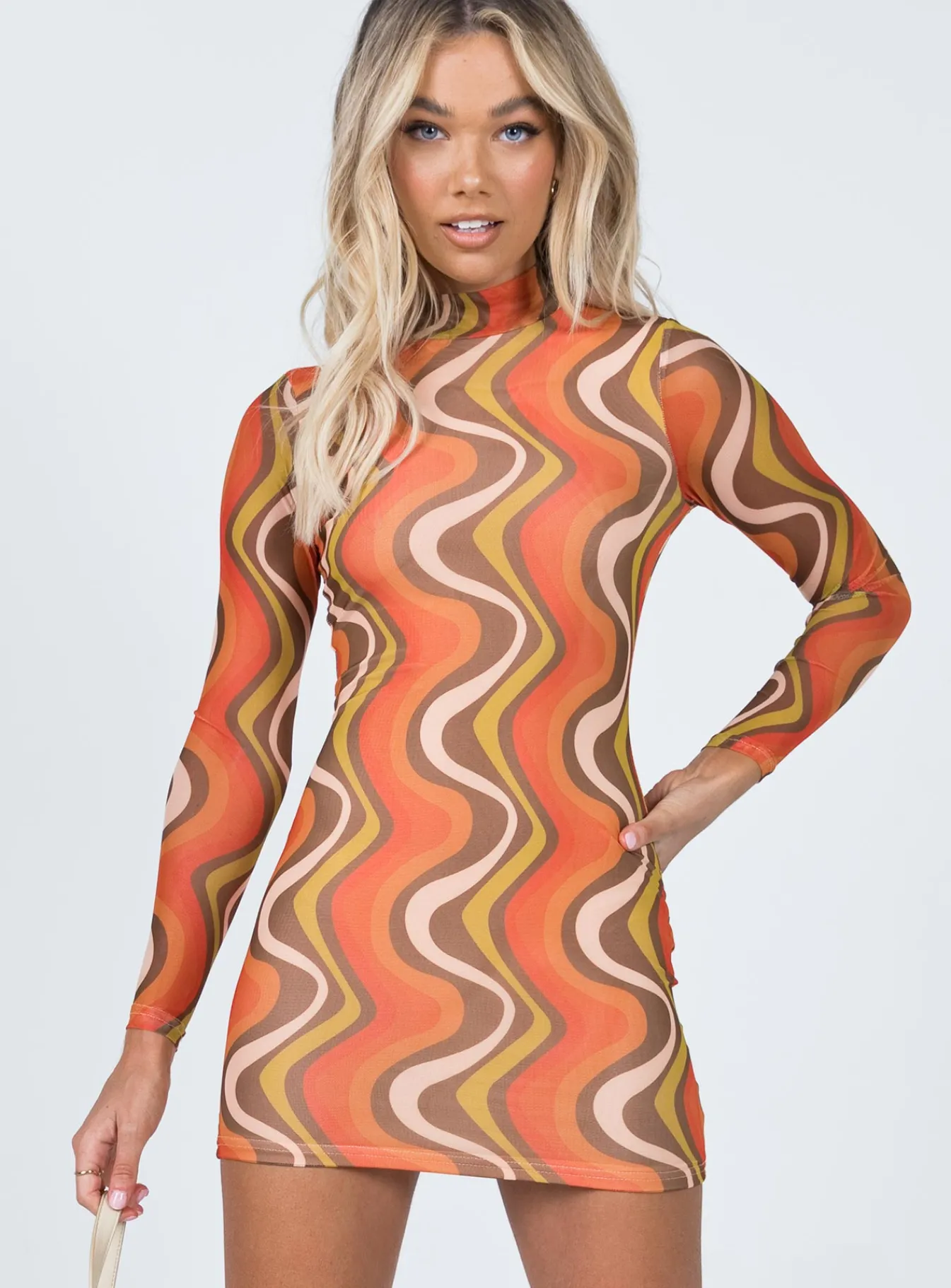 Princess Polly Orion Long Sleeve Mini Dressmulti Orange Outlet