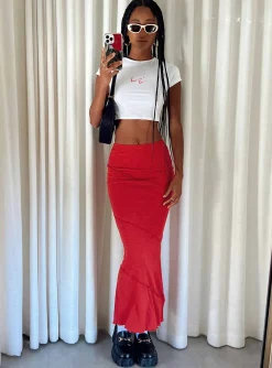 Princess Polly Oscar Maxi Skirt  Red Sale