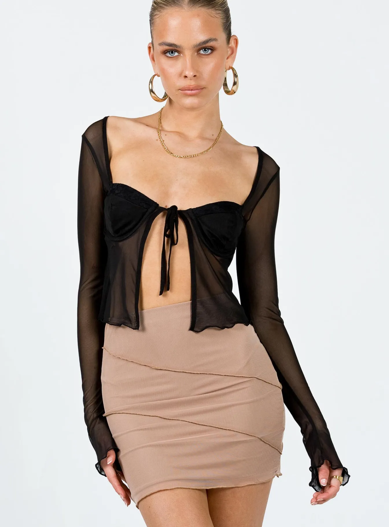 Princess Polly Oscar Mesh Mini Skirt Beige Cheap