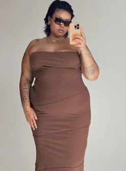 Princess Polly Oscar Midi Dresscurve   Brown Clearance
