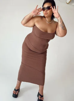 Princess Polly Oscar Midi Dresscurve   Brown Clearance