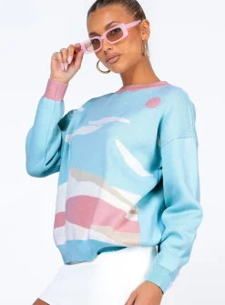 Princess Polly Over The Horizon Sweater  Blue Clearance