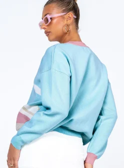 Princess Polly Over The Horizon Sweater  Blue Clearance