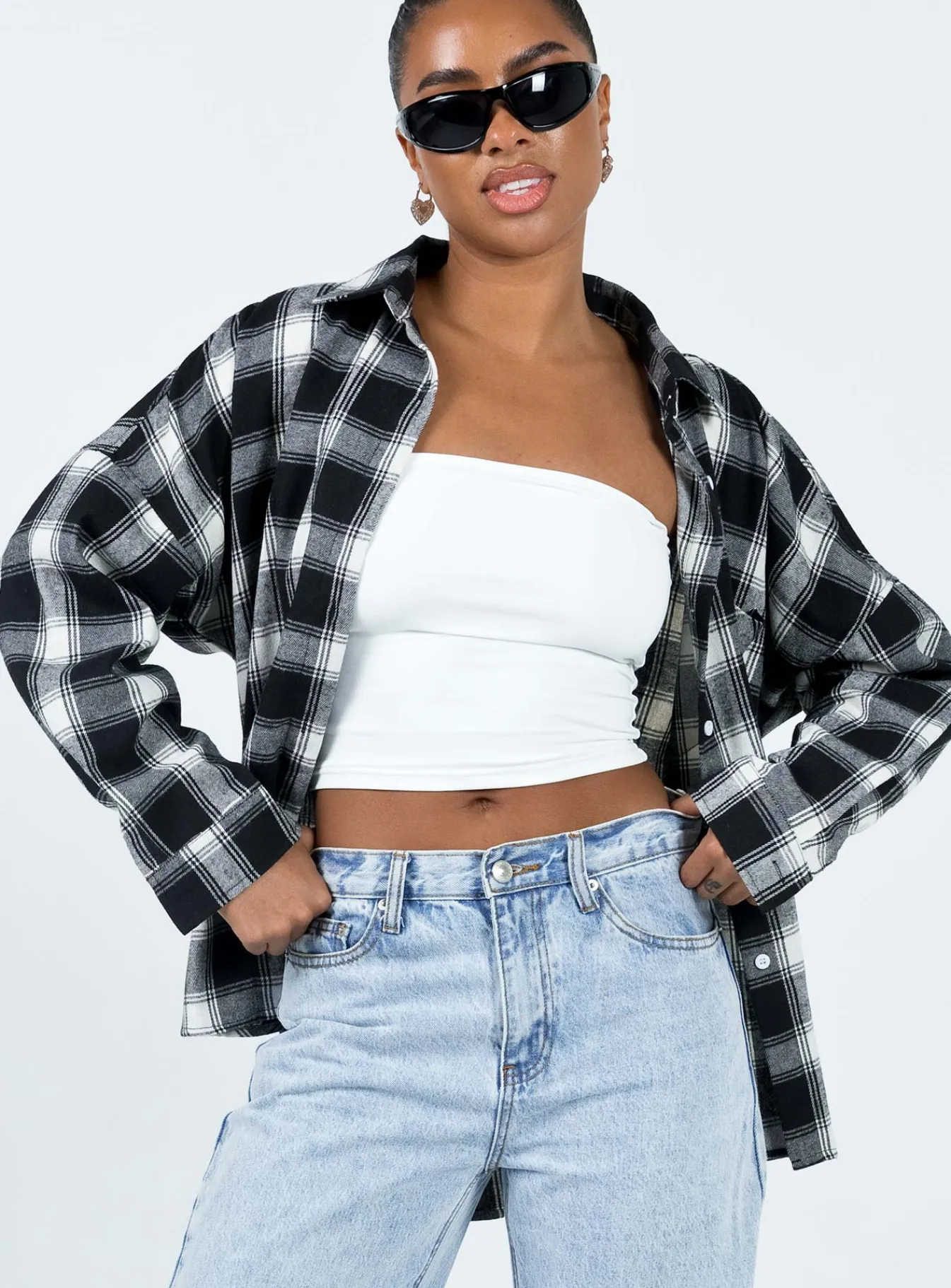 Princess Polly Oxley Shirt Black / White Black/White Sale