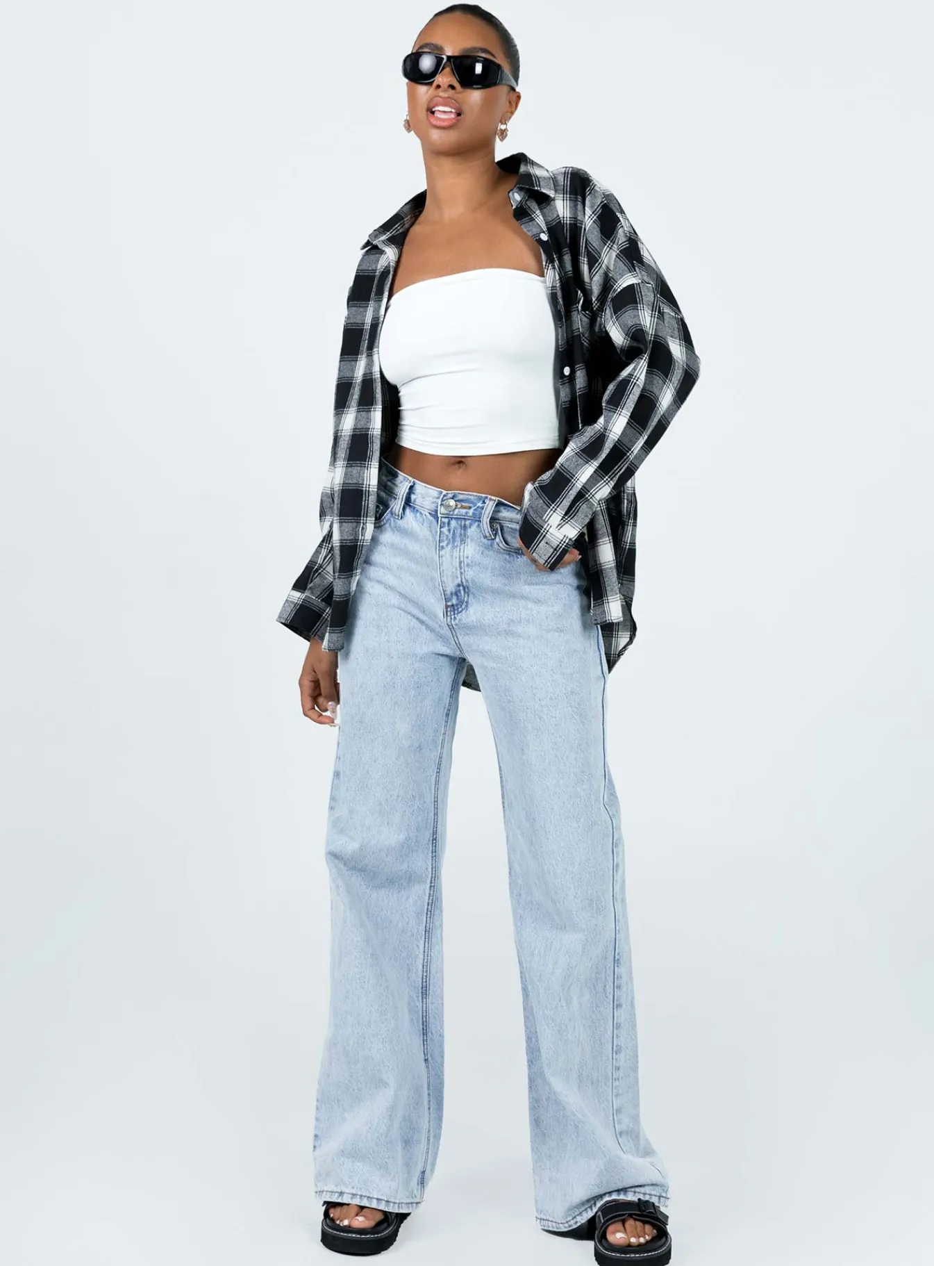 Princess Polly Oxley Shirt Black / White Black/White Sale