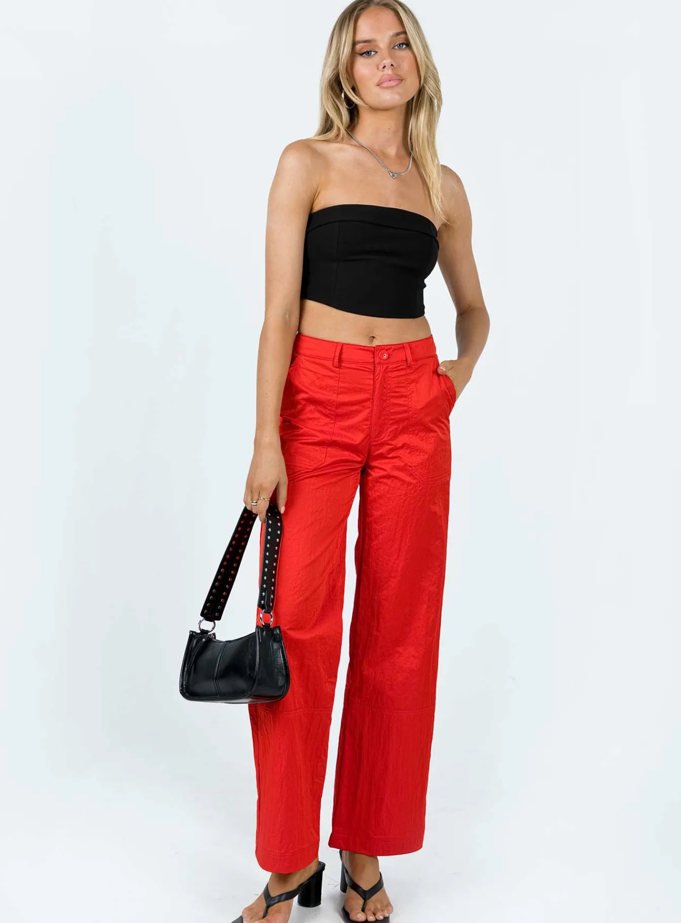 Princess Polly Pagden Nylon Cargo Pants Red Cheap