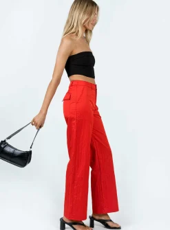 Princess Polly Pagden Nylon Cargo Pants Red Cheap