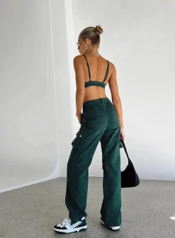 Princess Polly Paige Mid Rise Cargo Jean Denim  Green Fashion