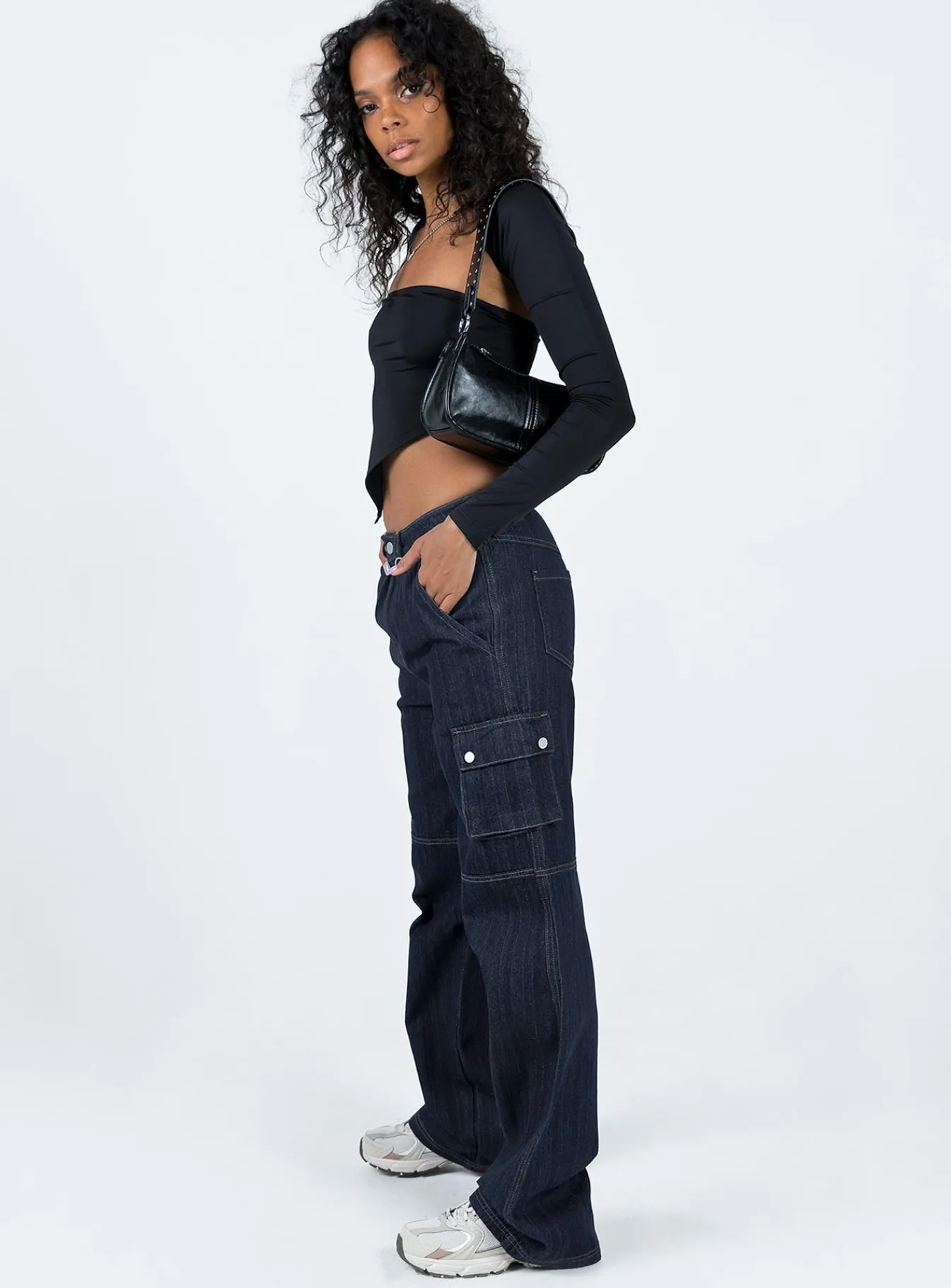 Princess Polly Paige Mid Rise Cargo Jean Dark Wash Denim Store
