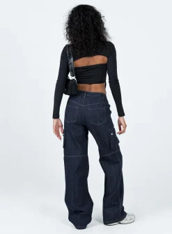Princess Polly Paige Mid Rise Cargo Jean Dark Wash Denim Store