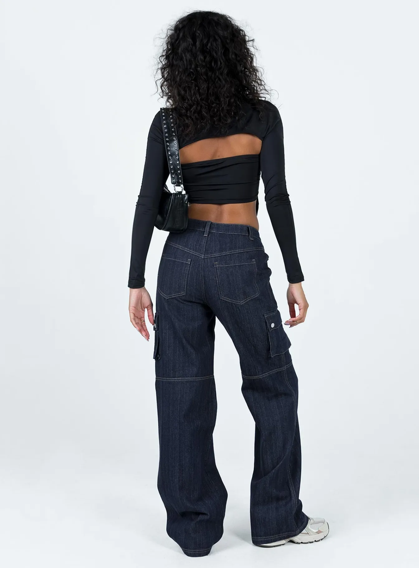 Princess Polly Paige Mid Rise Cargo Jean Dark Wash Denim Store