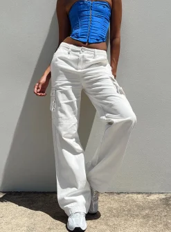 Princess Polly Paige Mid Rise Cargo Jean  White Best