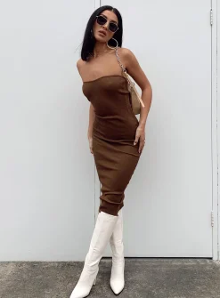 Princess Polly Paige Strapless Midi Dress  Brown Flash Sale