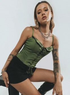 Princess Polly Paisley Tattoo Corset Top  Khaki Discount