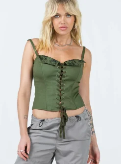 Princess Polly Paisley Tattoo Corset Top  Khaki Discount