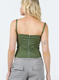 Princess Polly Paisley Tattoo Corset Top Khaki Discount