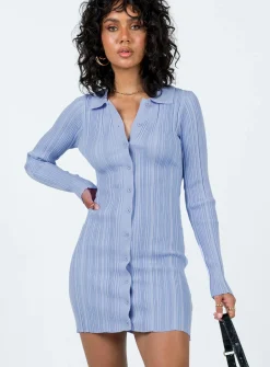 Princess Polly Palermo Long Sleeve Mini Dress  Blue Flash Sale