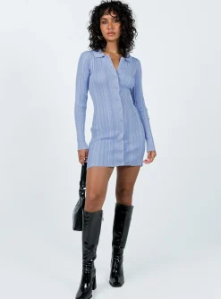 Princess Polly Palermo Long Sleeve Mini Dress  Blue Flash Sale