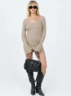 Princess Polly Palmer Long Sleeve Mini Dress Beige Discount