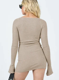 Princess Polly Palmer Long Sleeve Mini Dress Beige Discount