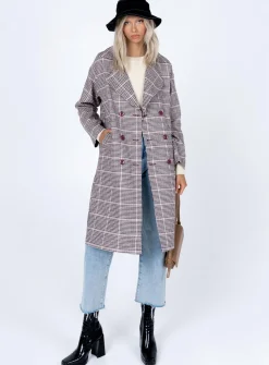 Princess Polly Parisa Winter Check Coat  Multi Outlet