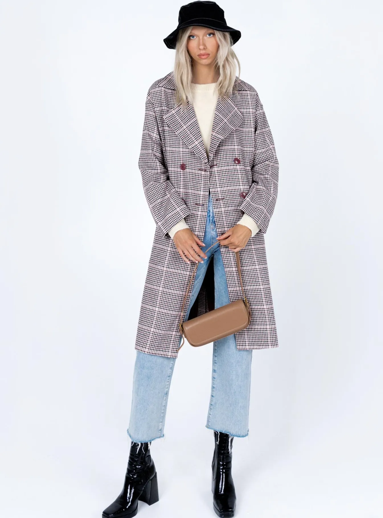 Princess Polly Parisa Winter Check Coat Multi Outlet